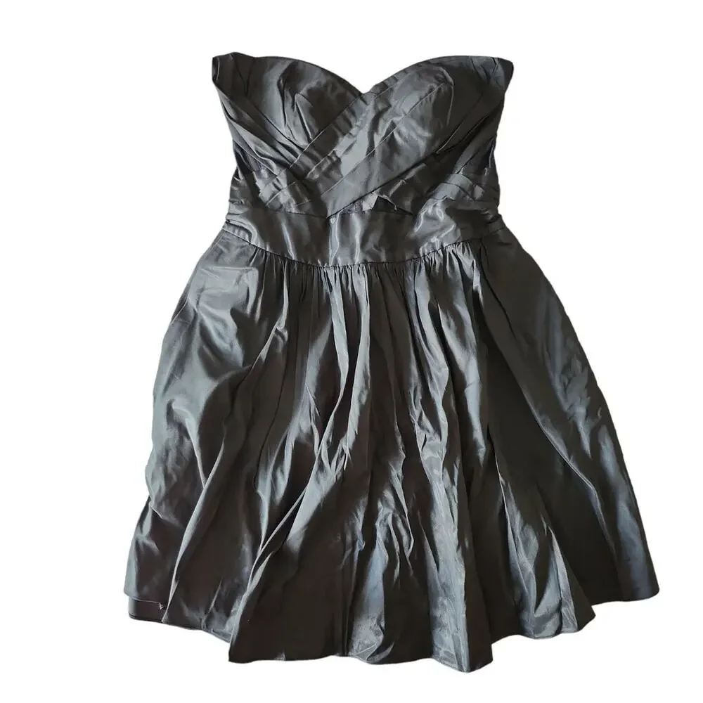 Marchesa Notte Strapless Sweetheart Neck Mini Cocktail Dress Black Gray Size 6